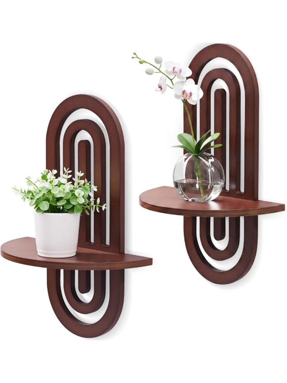 Boho Floating Wall Shelves Set of 2 - Arched Wood Decor for Living Room